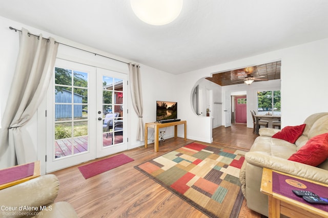 1025 N 1st St, Coeur Dalene, ID 83814 - living area featuring french doors, wood finished floors, and a ceiling fan