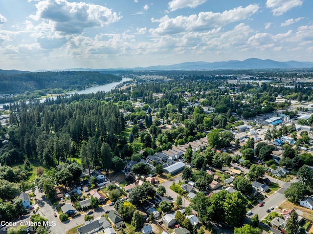 1025 N 1st St, Coeur Dalene, ID 83814 - aerial overview of property's location with a water and mountain view and a heavily wooded area