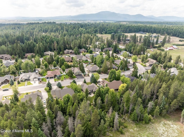 12608 N Shamrock St, Hayden, ID 83835 - aerial view of residential area with a heavily wooded area and mountains