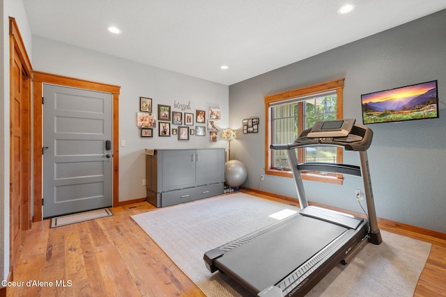 4127 Sagle Rd, Sagle, ID 83860 - workout room with wood finished floors and recessed lighting