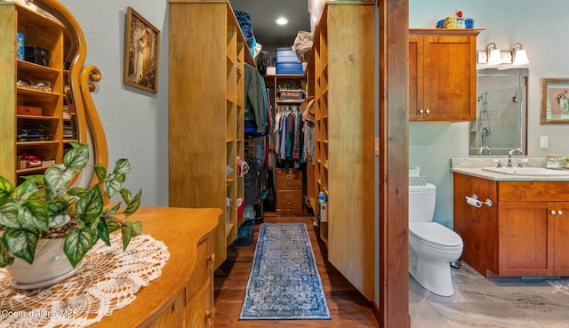 4127 Sagle Rd, Sagle, ID 83860 - bathroom featuring vanity, a walk in closet, a shower, and a textured wall