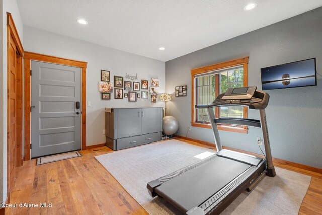 4127 Sagle Rd, Sagle, ID 83860 - workout area featuring wood finished floors and recessed lighting