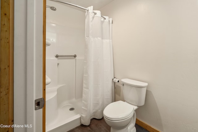 185 Leo Ln, Moyie Springs, ID 83845 - full bath featuring a stall shower and wood finished floors