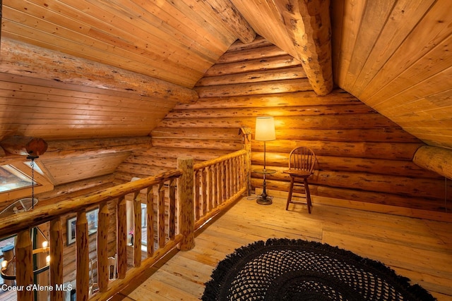 26443 S Farup Rd, Worley, ID 83876 - bonus room featuring wood ceiling, log walls, and hardwood / wood-style flooring