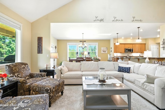 30 Beacon Hill Rd, Cocolalla, ID 83813 - living area featuring vaulted ceiling and a chandelier