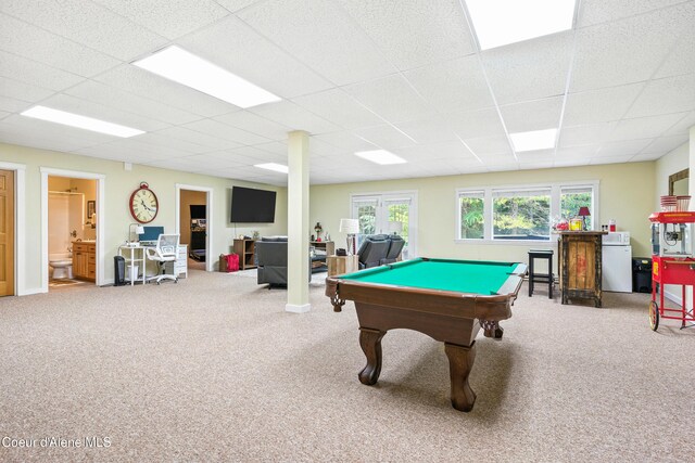 30 Beacon Hill Rd, Cocolalla, ID 83813 - rec room with a drop ceiling, carpet flooring, and billiards