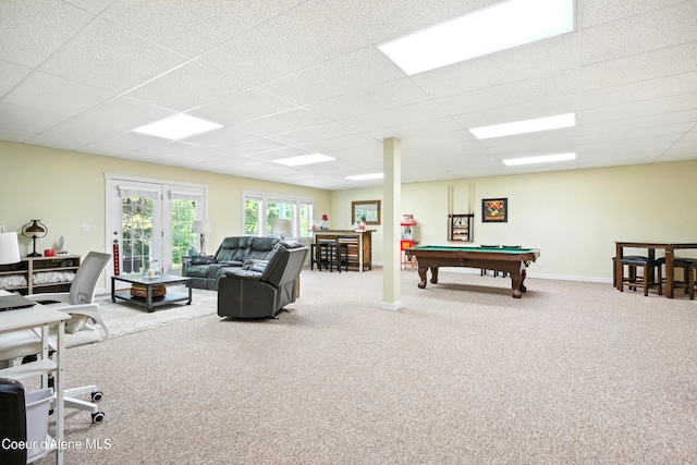 30 Beacon Hill Rd, Cocolalla, ID 83813 - recreation room featuring a paneled ceiling, carpet floors, and pool table