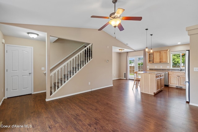 14106 N Lauren Loop, Rathdrum, ID 83858 - kitchen with light countertops, open shelves, dishwasher, a kitchen bar, and ceiling fan