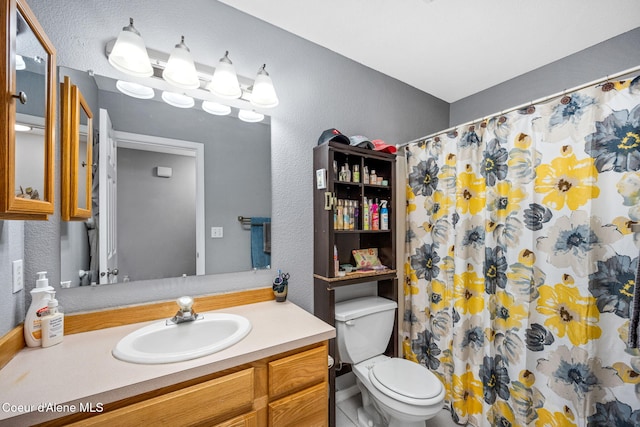 9270 N Maple St, Hayden, ID 83835 - bathroom featuring a textured wall, vanity, and a shower with shower curtain