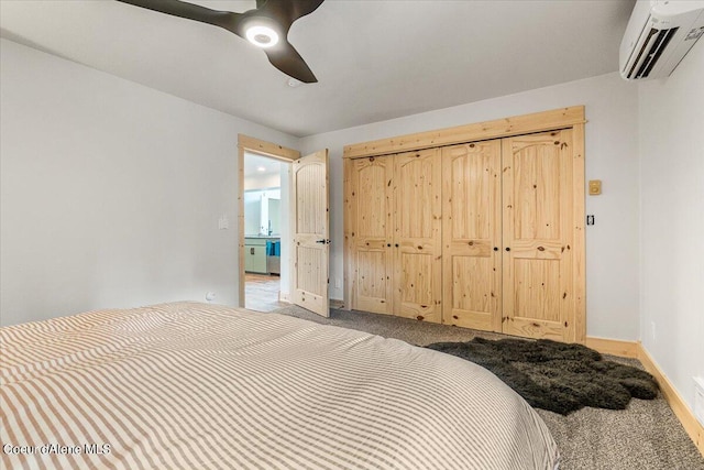 6101 Bottle Bay Rd, Sagle, ID 83860 - carpeted bedroom featuring a wall mounted air conditioner and a ceiling fan
