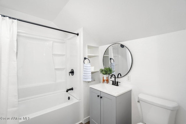 606 Residence St, Wallace, ID 83873 - full bathroom with vanity, shower / bathtub combination with curtain, and lofted ceiling