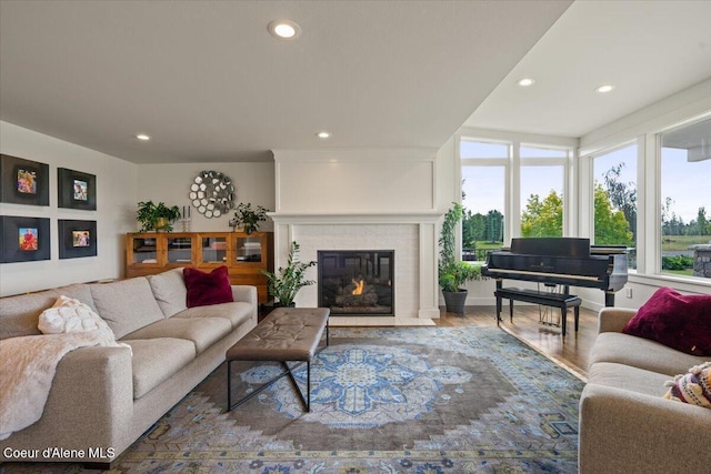 6744 E Greta Ave, Post Falls, ID 83854 - living area featuring recessed lighting, a fireplace, and wood finished floors
