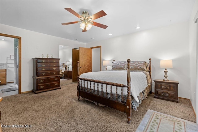 174 Where Its At Rd, Athol, ID 83801 - bedroom with carpet, ensuite bathroom, recessed lighting, and ceiling fan
