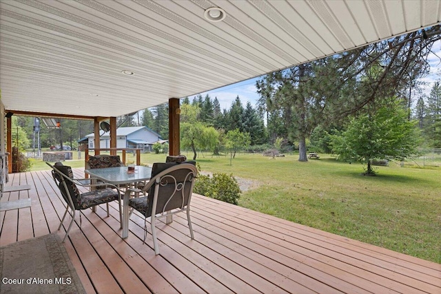 174 Where Its At Rd, Athol, ID 83801 - wooden terrace with a yard, outdoor dining space, and view of scattered trees