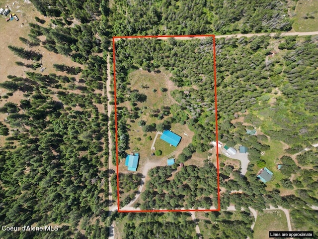174 Where Its At Rd, Athol, ID 83801 - aerial view of property and surrounding area with property parcel outlined