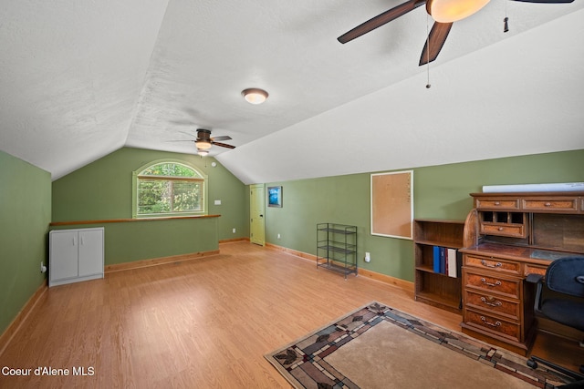 1911 Carr Creek Rd, Sandpoint, ID 83864 - office space featuring ceiling fan, wood finished floors, lofted ceiling, and a textured ceiling