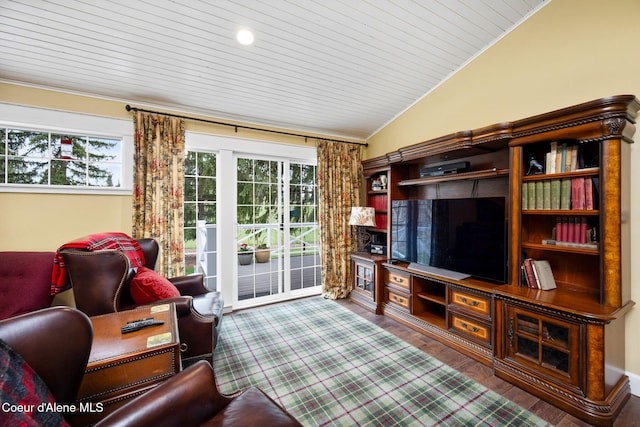 5570 E Dodd Rd, Hayden, ID 83835 - living room with vaulted ceiling, wood ceiling, and wood finished floors