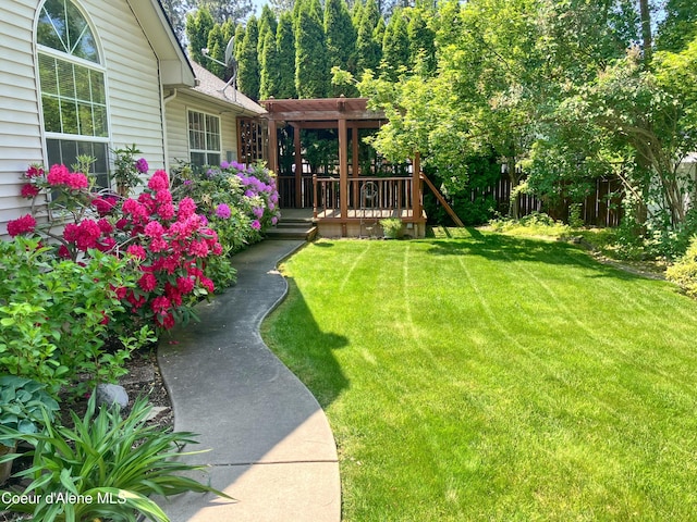 1276 W Edgewood Cir, Coeur Dalene, ID 83815 - view of yard featuring a pergola and a wooden deck