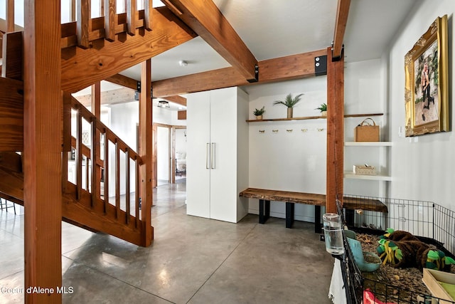 1106 Larch St Unit A, Sandpoint, ID 83864 - mudroom with beamed ceiling and concrete floors