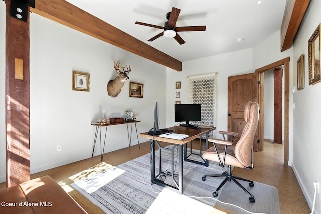 1106 Larch St Unit A, Sandpoint, ID 83864 - office area featuring beam ceiling and ceiling fan