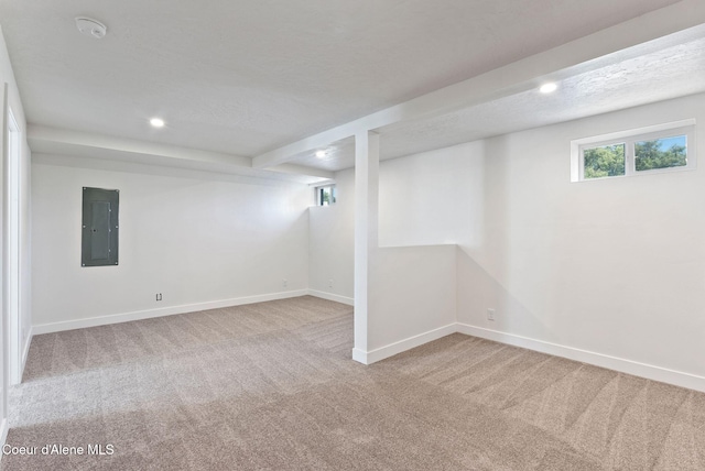 15116 E 4th Ave, Veradale, WA 99037 - basement with electric panel, carpet, recessed lighting, and a textured ceiling