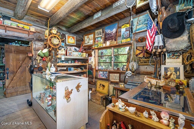 72 Hank Allen Way, Blanchard, ID 83804 - misc room with a wood ceiling with exposed beams