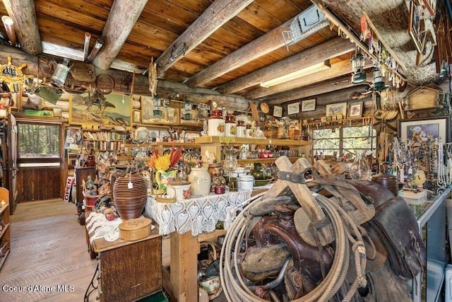 72 Hank Allen Way, Blanchard, ID 83804 - miscellaneous room with a wood ceiling with exposed beams and wood finished floors