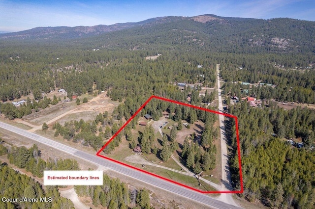 72 Hank Allen Way, Blanchard, ID 83804 - aerial view of property's location featuring a mountainous background and property parcel outlined