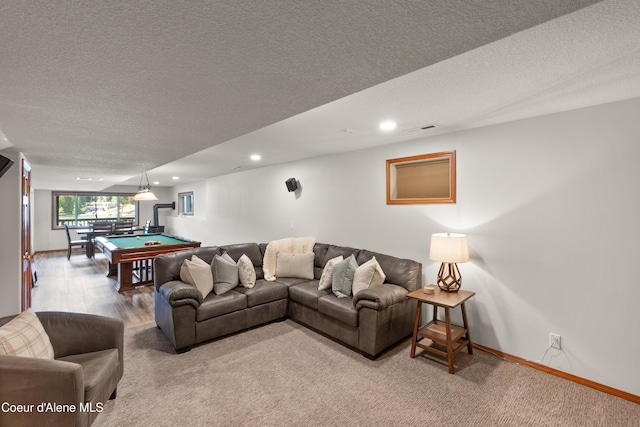 515 S Idaho St, Post Falls, ID 83854 - carpeted living room featuring pool table, a textured ceiling, and recessed lighting