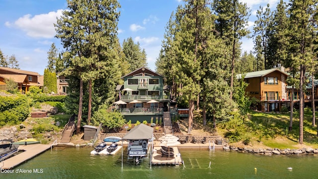 515 S Idaho St, Post Falls, ID 83854 - dock area with stairway, a water view, and boat lift
