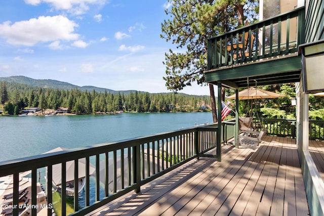 515 S Idaho St, Post Falls, ID 83854 - wooden terrace with a water and mountain view and a wooded view
