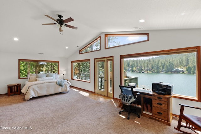 515 S Idaho St, Post Falls, ID 83854 - bedroom featuring carpet floors, access to exterior, a desk, recessed lighting, and high vaulted ceiling