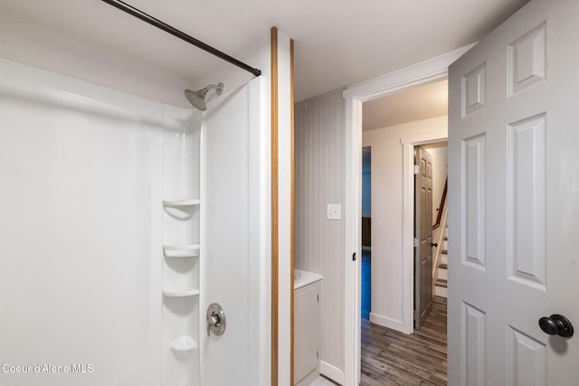 1024 W Mill Ave, Coeur Dalene, ID 83814 - bathroom with a shower and wood finished floors