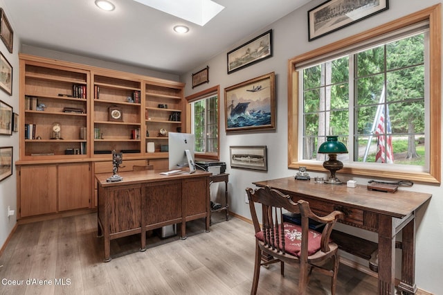 512 River Dr, Clark Fork, ID 83811 - office space with a skylight, light wood-style flooring, and recessed lighting
