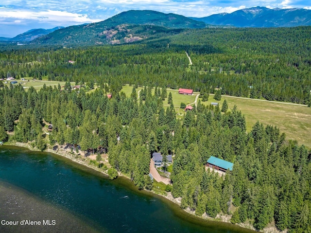 512 River Dr, Clark Fork, ID 83811 - aerial view of property and surrounding area with a forest and a water and mountain view