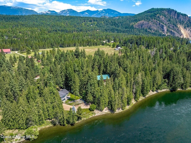 512 River Dr, Clark Fork, ID 83811 - aerial view of property and surrounding area with a forest and a water and mountain view