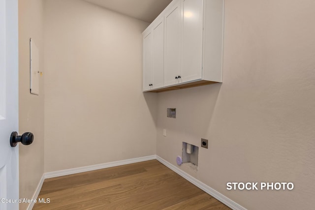 L1B1 Sylvan Rd, Athol, ID 83801 - washroom featuring wood finished floors, cabinet space, hookup for a washing machine, and electric dryer hookup