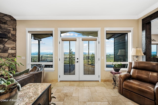 5969 W Highland Dr, Coeur Dalene, ID 83814 - doorway to outside with french doors, stone tile floors, and ornamental molding