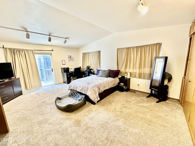 3674 E 2nd Ave, Post Falls, ID 83854 - carpeted bedroom featuring track lighting, access to outside, and lofted ceiling