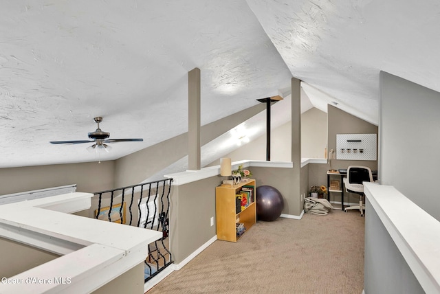 959 N Rutledge Ct, Coeur Dalene, ID 83814 - office space with a ceiling fan, carpet floors, a textured ceiling, and vaulted ceiling