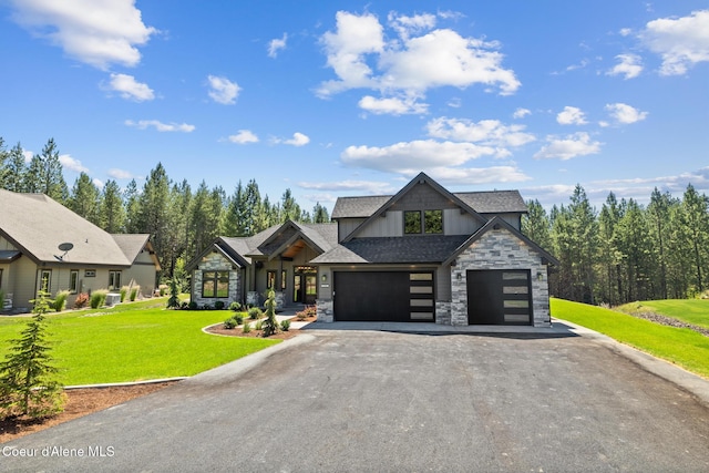 11551 N Bluejay Loop, Hayden, ID 83835 - modern home featuring stone siding, a garage, board and batten siding, and driveway