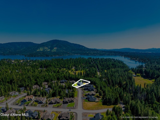 11551 N Bluejay Loop, Hayden, ID 83835 - aerial view of property's location featuring property parcel outlined and a water and mountain view