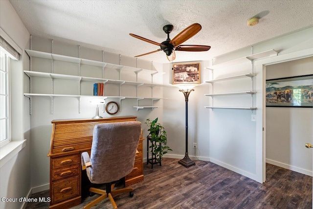 7315 W Lund St, Rathdrum, ID 83858 - office with ceiling fan, wood finished floors, and a textured ceiling