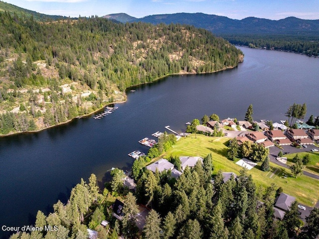 5653 W Racquet Rd, Rathdrum, ID 83858 - aerial view of property and surrounding area featuring a heavily wooded area and a water and mountain view