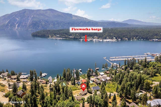 17544 E Arapaho Rd, Bayview, ID 83803 - bird's eye view of a water and mountain view and a heavily wooded area