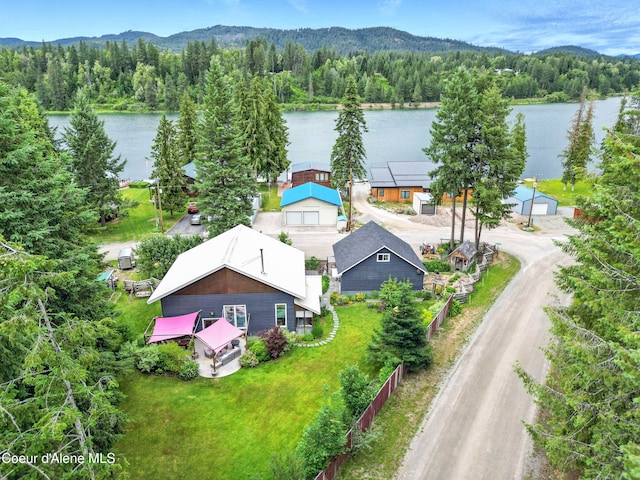 80 Half Cir, Priest River, ID 83856 - aerial view of property and surrounding area featuring a heavily wooded area and a water and mountain view