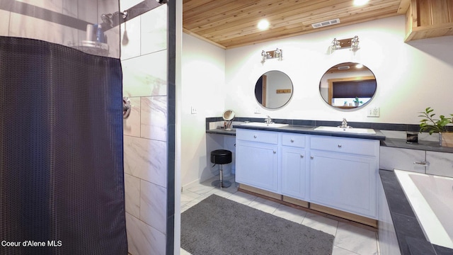 80 Half Cir, Priest River, ID 83856 - bathroom with wood ceiling, double vanity, a tub to relax in, and recessed lighting