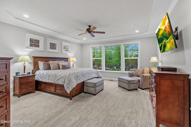 12155 N Yearling Cir, Hayden, ID 83835 - bedroom with ornamental molding, light colored carpet, recessed lighting, and ceiling fan