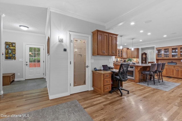 12155 N Yearling Cir, Hayden, ID 83835 - office space featuring light wood-style flooring, ornamental molding, and recessed lighting