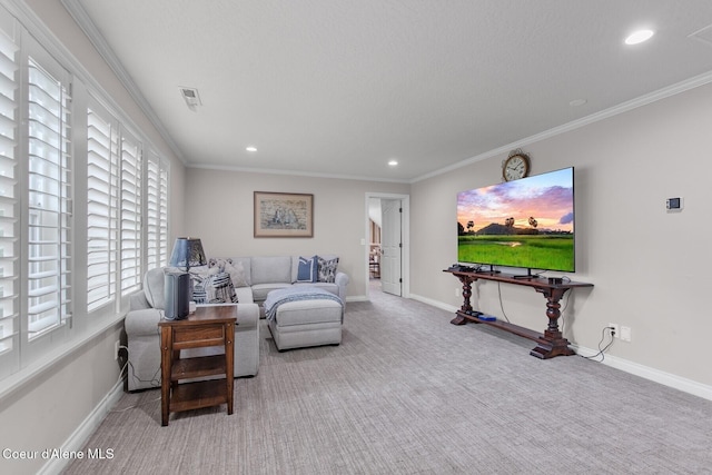 12155 N Yearling Cir, Hayden, ID 83835 - living area with carpet flooring, recessed lighting, and crown molding